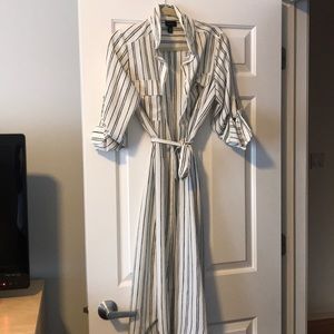 Striped midi shirt dress with waist tie belt